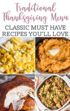 Thanksgiving Dinner Recipes Traditional, Thanksgiving Dinner List, Thanksgiving Menu List, Turkey Sides, Classic Thanksgiving Menu, Traditional Thanksgiving Dinner Menu, Thanksgiving Dinner For Two, Traditional Turkey, Traditional Thanksgiving Dinner