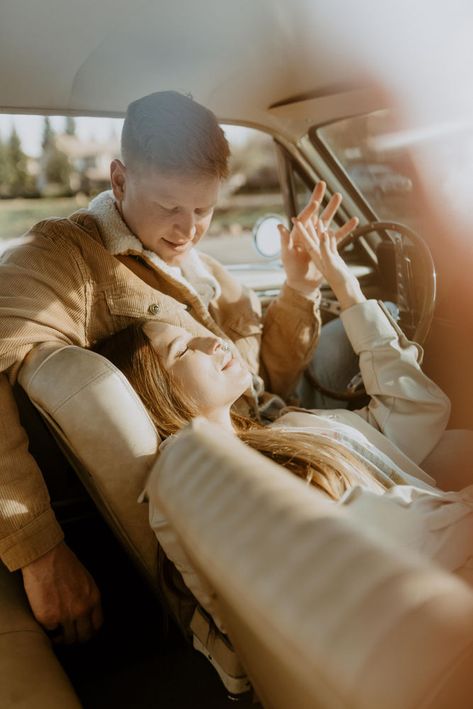 Old Car Photoshoot, Vintage Car Shoot, Vibe Photoshoot, Car Couples, San Diego Vintage, Vintage Ford Mustang, Couple In Car, Car Engagement Photos, Classic Engagement Photos