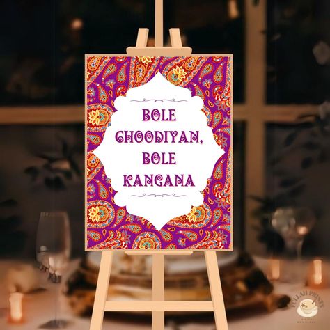 This sign is the perfect way to showcase your bangle bar/station!! It's a classic song and will make for a fun conversation starter! 💗 Head over to @FullahPrints on Etsy for more! 💖 Bangle Bar Mehndi, Mehndi Entrance, Mehndi Signs, Bangle Bar, Bar Station, Fun Conversation Starters, Entrance Sign, Classic Songs, Table Sign