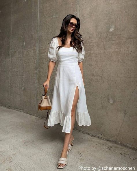 White Dress Outfit, Midi Dress White, Mini Robes, White Midi, Formal Casual, Midi Dress Casual, Puffed Sleeves Dress, White Midi Dress, Hermione