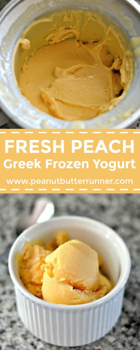 Frozen Yogurt Recipe Healthy, Greek Yogurt Ice Cream, Peach Frozen Yogurt, Healthy Frozen Yogurt, Weight Watcher Desserts, Frozen Greek Yogurt, Frozen Yogurt Recipes, Frozen Peaches, Peach Ice Cream