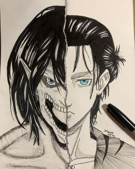 @isma_arts.03 posted on Instagram: “Eren titan🎨👀 #atackontitan #drawinganime #anime #monday #artistsoninstagram #sharpiedrawing” • May 3, 2021 at 9:42pm UTC Attack On Titan Tattoo, Naruto Sketch, Desen Anime, Titans Anime, Attack On Titan Eren, Attack On Titan Fanart, Team Rocket, Sailor Venus, Attack On Titan Levi