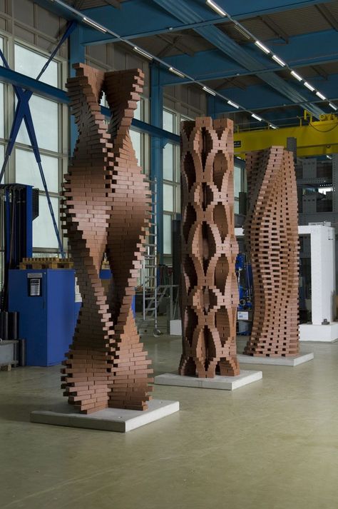 The programmed column by students of ETH Zürich built in 2010 in a 4 week workshop. #brick Structuralism, Brick Wall Ideas, Brick Wall Decor, Wall Types, Brick Columns, Brick Works, Brick Art, Pillar Design, Brick In The Wall