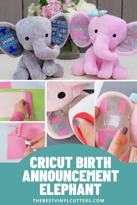 Diy Birth Announcement, Cricut Baby Shower, Beginner Cricut, Elephant Birth, Cricut Iron On Vinyl, Baby Decals, Stuffed Elephant, Baby Diy Projects, Idee Cricut