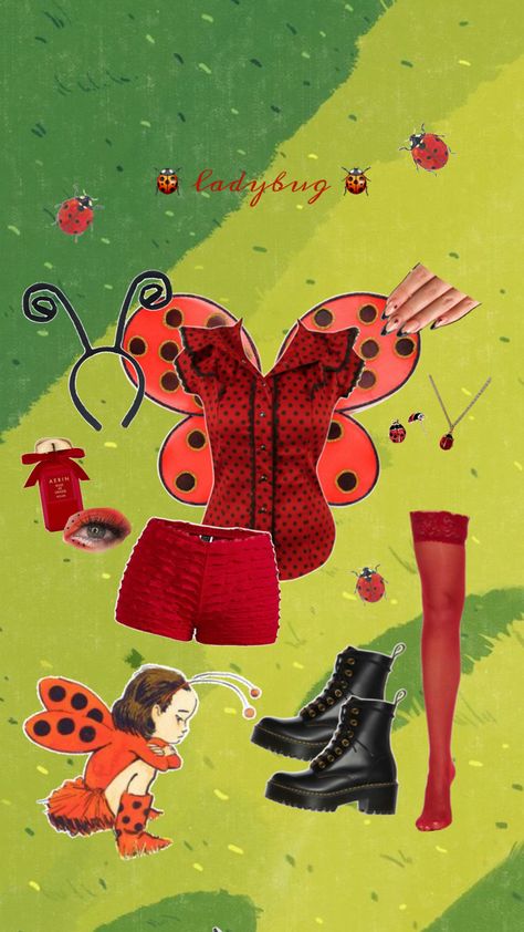 bug costume, solo, group, duo costume, halloween inspo, party outfit. 🌱 Basic Halloween Costumes, Bug Costume, Ladybug Outfits, Ladybug Costume, Duo Costumes, Halloween Queen, Halloween Inspo, Casual Work Outfits, Hallows Eve