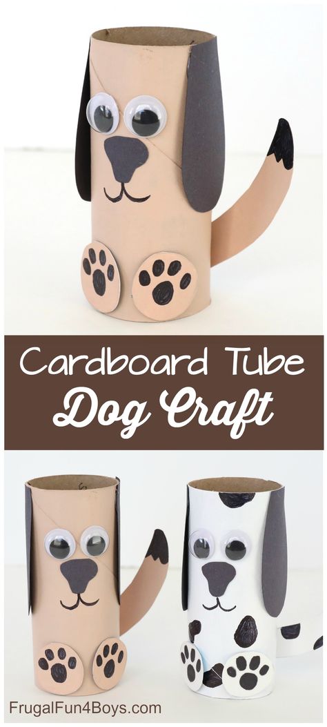 Paper Roll Dog Craft - Super fun craft for kids! Very simple supplies that you probably have on hand. #kidscrafts #craftsforkids #dogcraft #dogs Dog Crafts Preschool, Kunst For Barn, Cats Crafts, Puppy Crafts, Toilet Paper Roll Craft, Kraftangan Prasekolah, Dog Craft, Roll Craft, Toilet Paper Crafts