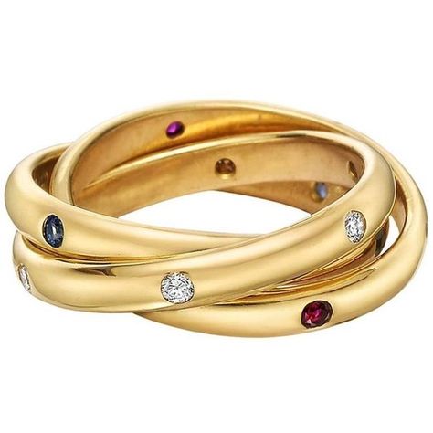 Yellow Gold Sapphire Ring, Rolling Ring, Cartier Gold, Trinity Ring, Gold Sapphire Ring, Yellow Gold Setting, Ruby Sapphire, Gold Band Ring, Modern Ring