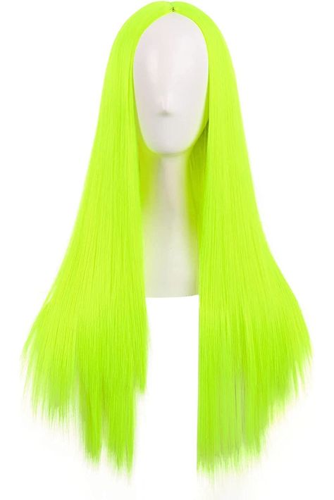 MapofBeauty 28 Inch/70 cm Women Special Long Straight Part Bangs Synthetic Wig (Neon Yellow) Neon Wig, Parted Bangs, Hairstyles Ideas, Synthetic Wig, Synthetic Wigs, Neon Yellow, Wig Hairstyles, Bangs, Beauty And Personal Care