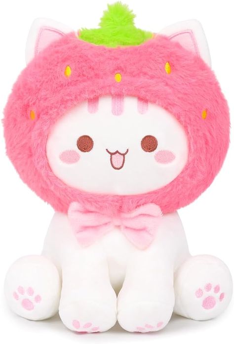 Amazon.com: Mikchocho Cute Strawberry Cat Plush Toy 10" Kawaii Kitten Stuffed Animal, Cat Strawberry Plushie Pillow Gift for Kids : Toys & Games Sheep Plushies, Pink Plushies, Strawberry Plushie, Cutecore Room, Cat Strawberry, Plushie Pillow, Cat Plushies, Strawberry Cat, Cat Plushie