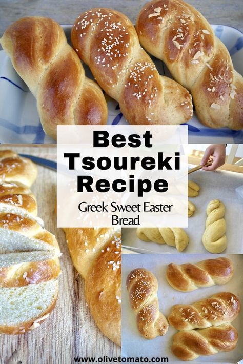 Tsoureki- Sweet Greek Easter Bread Tsoureki Recipe, Greek Easter Recipes, Greek Easter Bread, Olive Tomato, Greek Bread, Greek Recipes Authentic, Macedonian Food, Holiday Bread, Greek Sweets