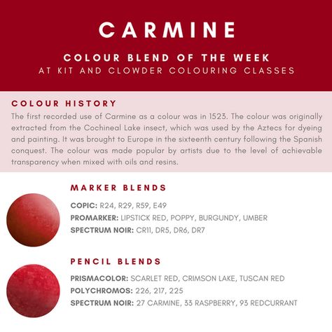 030 Carmine | COLOR OF THE WEEK Carmine Color, Color Palets, Color Of The Week, Prismacolor Art, Color Of The Day, Color Schemes Colour Palettes, Coloring Tips, Spectrum Noir, Colored Pencil Techniques