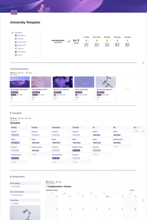 Students Aesthetic, Aesthetic Notion Template, Learning Template, Student Dashboard, Assignment Planner, Template Notion, Aesthetic Notion, Course Syllabus, Small Business Planner