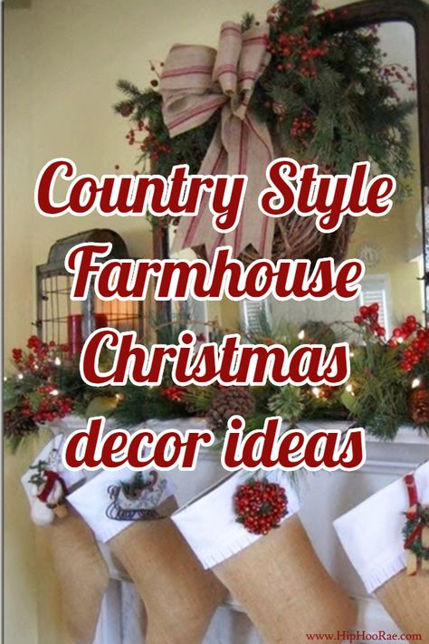 Country Christmas Mantle Ideas, Farm Style Christmas Decorations, Country Christmas Party Decorations, Modern Country Christmas Decor, Rustic Christmas Mantels, Christmas Crock Decorating Ideas, Christmas Mantel Decorating Ideas Rustic, Farmhouse Christmas Mantle Ideas, Country Christmas Decorations Farmhouse