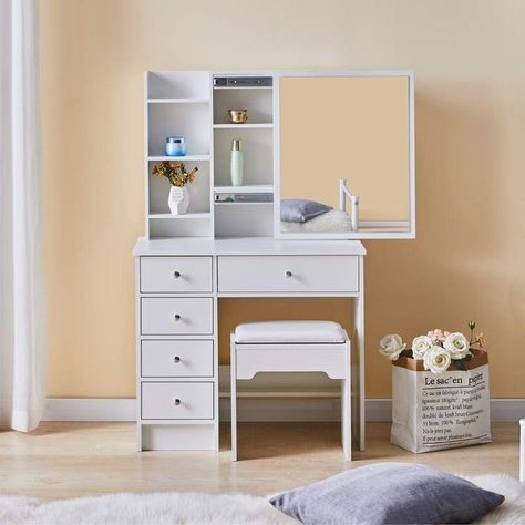 Makeup table available DM for order #namaslay #namaslaycustomstore #namaslaydecor Dressing Table For Small Space, Modern Dressing Table Designs, Stool Bedroom, Bedroom Vanity Set, Small Dressing Table, White Dressing Tables, Dressing Design, Vanity Dressing Table, Dressing Room Decor