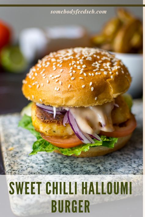 Haloumi Sandwich Recipes, Halloumi Burger Recipes, Halloumi Recipes, Halloumi Burger, Haloumi Recipes, Summer Burgers, Burgers Recipes, Brioche Bun, Burger Night