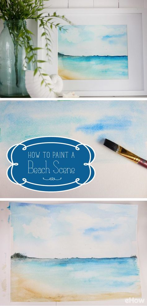 Muy bueno!!! Paint A Beach, Wet On Wet Watercolor, Paint Beach, Beach Scene Painting, A Beach Scene, Scene Painting, Beach Watercolor, Art Aquarelle, Tableau Art