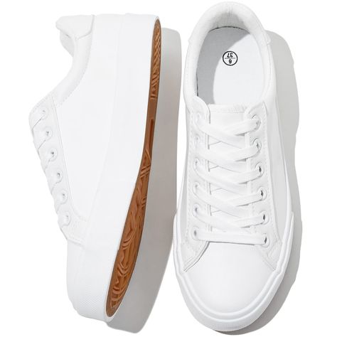 PRICES MAY VARY. 【Water-Resistant Upper】:Womens white tennis shoes use PU leather upper,PU upper is water-resistant and easy to clean. 【Comfortable Felling】:PU leather sneakers have been thickened at the ankle to fit the foot more comfortably. 【Easy to Match】:As the most versatile shoes, white shoes can be matched with jeans, shorts,dress and so on, it can even as dress shoes. 【Best Gift】:Womens white shoes are always attractive, so they are great ideal as Mother's Day gift,Thanksgiving gift,Chr Womens White Tennis Shoes, White Gym Shoes, Walking Shoes For Women, White Platform Sneakers, Casual Walking Shoes, White Casual Shoes, White Tennis Shoes, White Shoes Women, White Sneakers Women