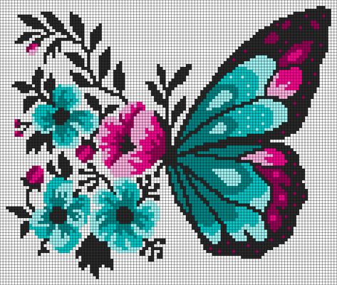 Cross Stitch Butterfly, Stitch Butterfly, Corak Sulaman, Butterflies Nature, Butterfly Cross Stitch Pattern, Tas Mini, Art Perle, Hama Beads Design, Motifs Perler