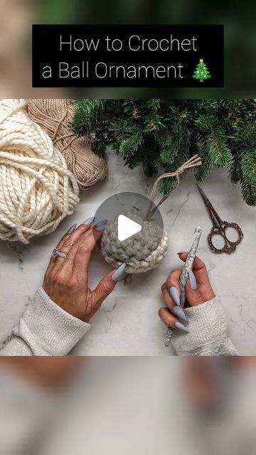 OTH Crochet Nook - April Gopwani on Instagram: "🎄Crochet a Ball Ornament with me!❤️
Single crochets, that's it!
Do this with super bulky yarn...it will take you 5 minutes to make!!

PATTERN:
Super bulky/Weight 6 yarn
Hook: 9mm

CH 3

Join with sl st in first chain.

Round 1: 8 SC in the circle, join with sl st

Round 2: 2SC in each st, join with sl st (16)

Round 3 - 6: SC in every st, join with sl st

Cut off long tail.
Overstuff with same yarn.
Weave long tail with tapestry needle to cinch closed knot twice.
Weave/hide ends.
Weave a piece of yarn through top, knot twice.
Knot top to create loop.
Add festive bow or leave as is!

🎄❤️👍🏼

#crochetornament #christmas #freepattern #freecrochetpattern #ornaments
#diy #handmade" Crochet Ornament Ball, Crochet Christmas Ornaments Ball, Crochet Christmas Ball Ornaments, Crochet Christmas Balls, Crochet Nook, Crochet Ball, Knot Top, Crochet Ornaments, Super Bulky Yarn