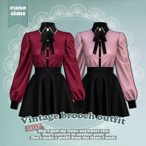 Vintage brooch outfit | euno sims on Patreon Euno Sims, Brooch Outfit, The Sims 4 Cabelos, Die Sims 4, Sims 4 Anime, Pelo Sims, Sims 4 Body Mods, Sims 4 Expansions, Sims 4 Cc Folder