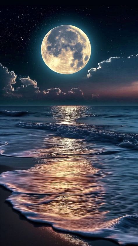 Moon Water Wallpaper, Moon Above The Sea, Full Moon Images Beautiful, Moon Beach Aesthetic, Moonlight Images, The Moon And The Ocean, Full Moon Ocean, Aesthetic Lock Screen Wallpaper, Full Moon Landscape