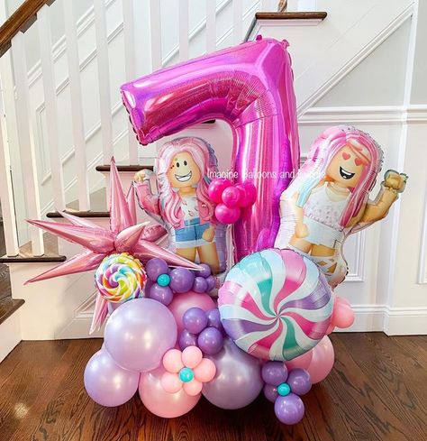 Roblox Birthday Balloons, Roblox Balloon Decor, Roblox Balloons, Roblox Birthday Party Ideas, Selena Quintanilla Birthday, Roblox Party, Robot Birthday Party, Roblox Birthday, Disney Princess Cake