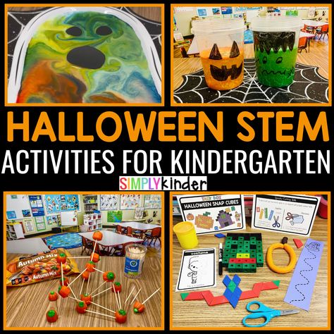 Halloween STEM Activities - Simply Kinder Halloween Stem Preschool, Halloween Stem Kindergarten, Stem Activities For Preschool, Stem Activities For Kindergarten, Halloween Kindergarten Activities, Fall Stem Activities, Halloween Stem Activities, Halloween Snap, Halloween Centers