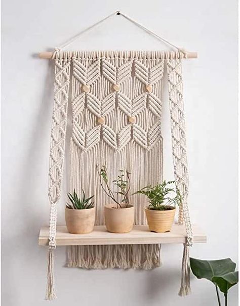 Amazon.com: boho decor Macrame Wall Hanging Shelf, Dekorasi Bohemia, Macrame Hanging Shelf, Wall Decor Macrame, Wall Hanging Shelf, Macrame Shelf, Wall Hanging Shelves, Macrame Wall Decor, Crochet Wall Hangings