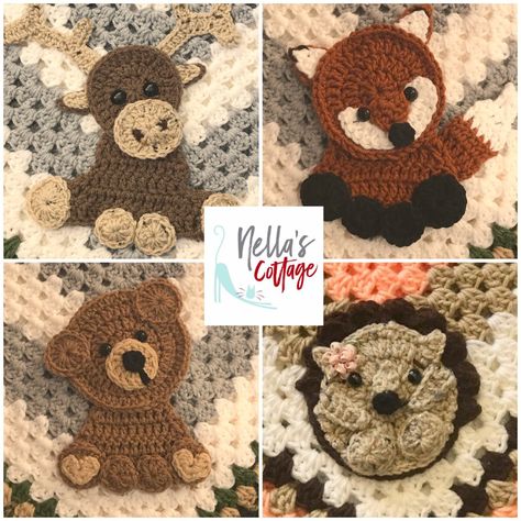 Crochet Woodland Animals - INSTANT PDF DOWNLOAD - Pattern - Woodland Pattern - Crochet - Crochet Woodland - Moose - Bear - Hedgehog - Fox by NellasCottage on Etsy Moose Applique, Crochet Moose, Crochet Woodland, Crocheted Animals, Woodland Friends, Haken Baby, Animal Patterns, Applique Pattern, Granny Squares Pattern