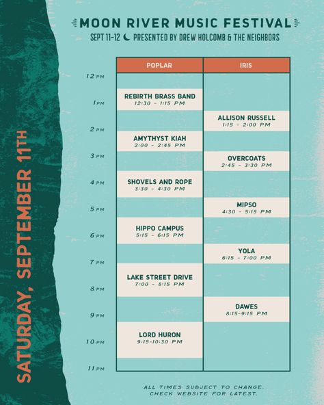 Festival Program Design, Schedule Design Layout, Graphic Design Schedule, Music Schedule, Event Schedule Design, Festival Graphics, Timetable Design, Festival Schedule, Festival Program