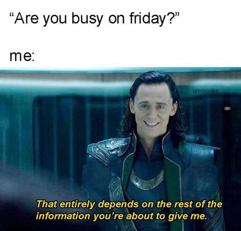 Loki, entirely depends on the information you're about to give me Loki Meme, Collateral Beauty, Introvert Problems, Introvert Humor, Dc Memes, Intj, Marvel Funny, The Avengers, Marvel Memes