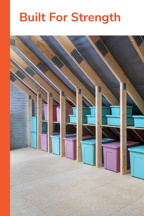 Through careful design, StoreFloor has the capability of holding loads of over 500kg per square metre. Typically, this is stronger than the joists they attach to. #homeimprovement #homeinspo #storageideas #storage #loft #loftideas #home Above Garage Attic Storage, Attic Bin Storage, Loft Storage Room, Under Roof Storage, Attic Closet Ideas Angled Ceilings Slanted Walls Storage, Small Attic Storage Ideas, Eaves Storage Ideas Angled Ceilings, Small Attic Storage, Finished Attic Storage