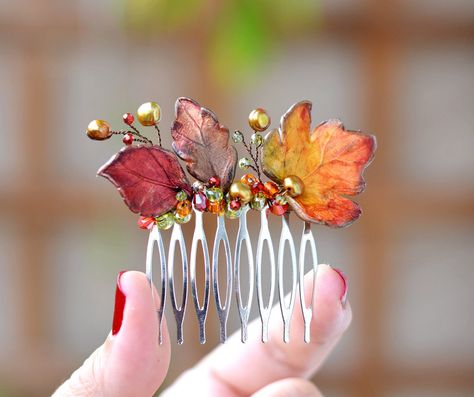 Autumn leaves hair comb, Fall wedding hair accessory, Autumn decorative comb, Maole leaf accessory Please, keep the jewellery away from perfume and other alcohol containing fluids because the alcohol damages the Polymer clay. Store the fragile items in separate boxes and treat them with care. Misuse may result in damage. Visit my shop https://www.etsy.com/shop/JewelryByCompliment?ref=l2-shopheader-name If you have any questions, please contact me! Thank you for your visit! Fall Bridal Hair, Fall Forest Wedding, Autumn Wedding Hair, Leaf Accessories, Fall Wedding Jewelry, Leaf Hair Piece, Wedding Fits, Autumn Hair Accessories, Fall Wedding Hairstyles