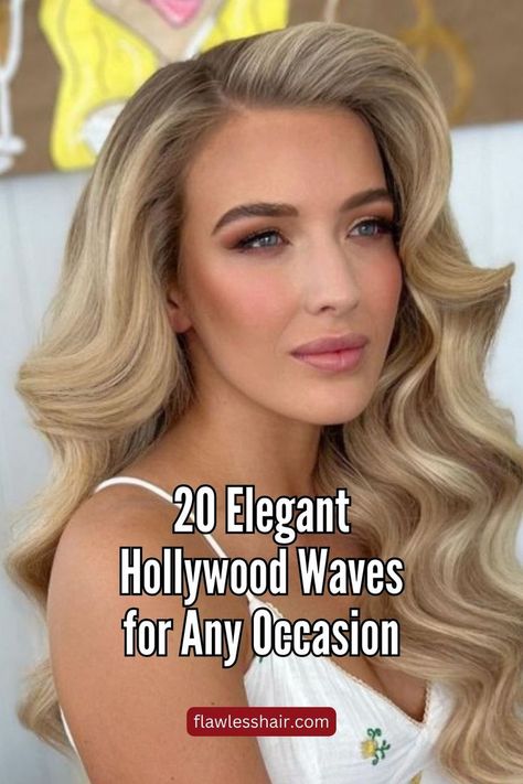 Hollywood Waves With A Deep Side Part Hollywood Glam Waves, Hollywood Glam Hair, Hair Pinned Back, Bridesmaid Hair Side, Bridesmaid Hair Inspo, Glamorous Hairstyles, Gatsby Hair, Deep Side Part, Long Hair Waves