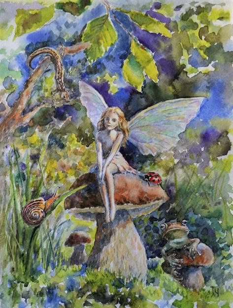 Fairy Frog, Fairy Watercolor, Fairy Paintings, Small Canvas Paintings, Fairy Artwork, Painting Canvases, Fairytale Art, Forest Fairy, Fairy Art