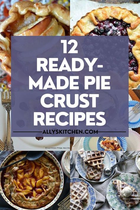 Collage of various pie crust recipes. Ready Made Pie Crust Recipes, Store Bought Pie Crust Recipes, Pillsbury Pie Crust Recipes, Savory Pie Crust Recipe, Easy Pie Crust Recipe, Pie Crust Dessert, Savory Pie Crust, Ready Made Pie Crust, Pie Crust Cookies