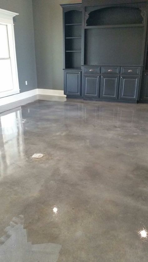 Concrete Floors In Living Room, Shiny Concrete Floor, How To Stain Concrete To Look Like Wood, Colored Concrete Floors Interior Design, Concert Stained Floors, Gloss Concrete Floors, Concrete Floor Stains, Epoxy Stained Concrete Floors, Tan Epoxy Floor