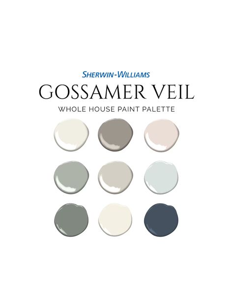 Sherwin Williams Gossamer Veil Palette Coastal Palette Color - Etsy Cabin Paint Colors, Gossamer Veil, Whole House Paint Colors, House Paint Palette, Interior Paint Palettes, House Paint Colors, Coastal Paint Colors, Coastal Paint, Color Palette Interior Design