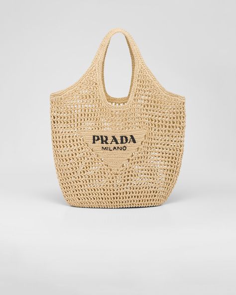 PRADA Saffiano Leather & Nylon Shoulder Bags | PRADA Prada Beach Bag, Tas Prada, Tote Crochet, Tas Bahu, Prada Tote Bag, Sacs Design, Straw Tote Bag, Crochet Tote Bag, Raffia Bag