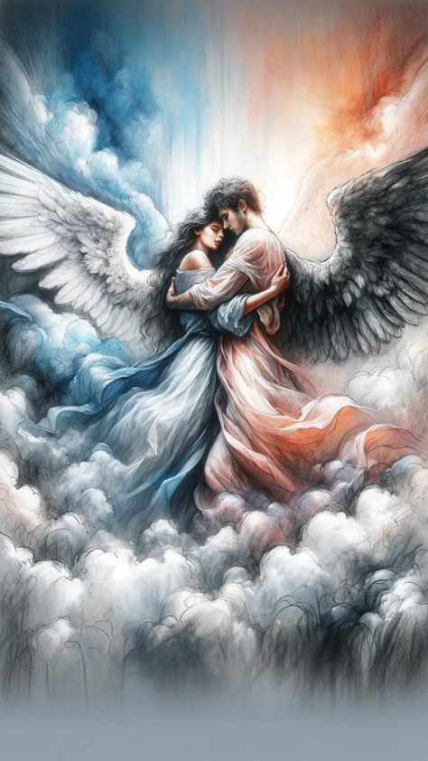 Discover Divine Twin Flame Art, a beautiful symphony of angelic aesthetic and ethereal art couples. Be lost in the mesmerizing portal of love as you set on a celestial journey to uncover your "one". A perfect union of art and devotion. Embrace this angelic aesthetic wallpaper and let love bloom. Angelic Aesthetic Wallpaper, Twin Flames Wallpaper, Wallpaper Ethereal, Let Love Bloom, Moon Angel, Angelic Aesthetic, Angel Lovers, Art Couples, Twin Flame Art