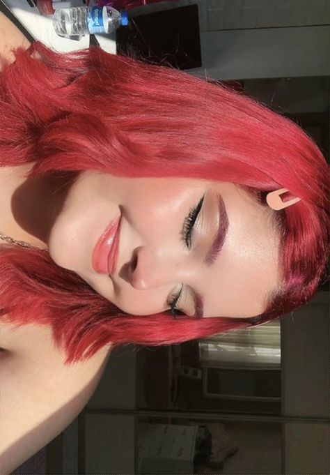 Pinkish Red Hair, Pinkish Red, Hair Ideas, Red Hair, Halloween Face, Face Makeup, Halloween Face Makeup, Hair Makeup, Makeup