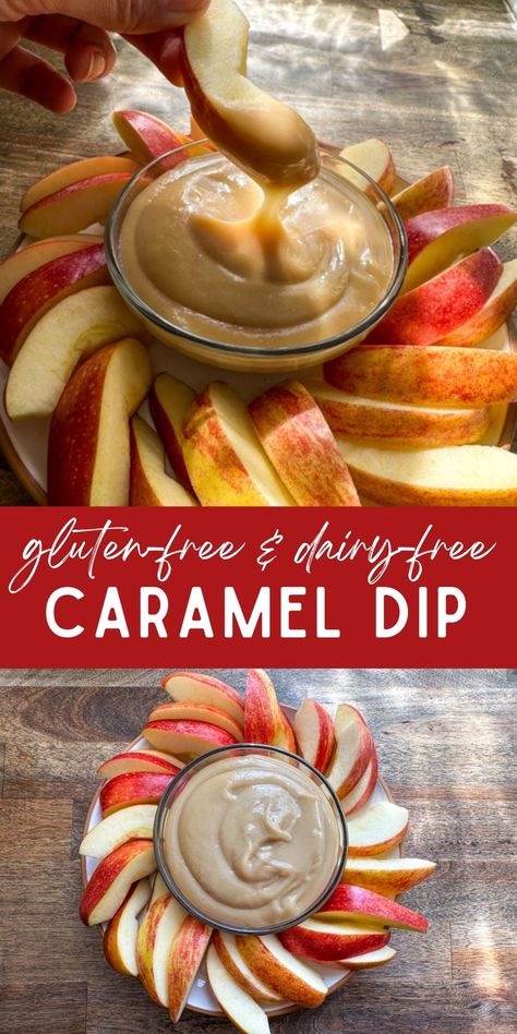 This dairy-free caramel dip is rich, sweet, and yummy. It’s quick to make and a crowd-pleaser. Serve it with apple slices for a delicious party treat. Gluten Free Apple Dip, Dairy Free Caramel Apple Dip, Dairy Free Apple Dip, Dairy Free Dips For Parties, Gf Df Appetizers, Caramel Dip For Apples, Gluten Free Dairy Free Appetizers, Cream Cheese Apple Dip, Gluten Free Caramel Apples