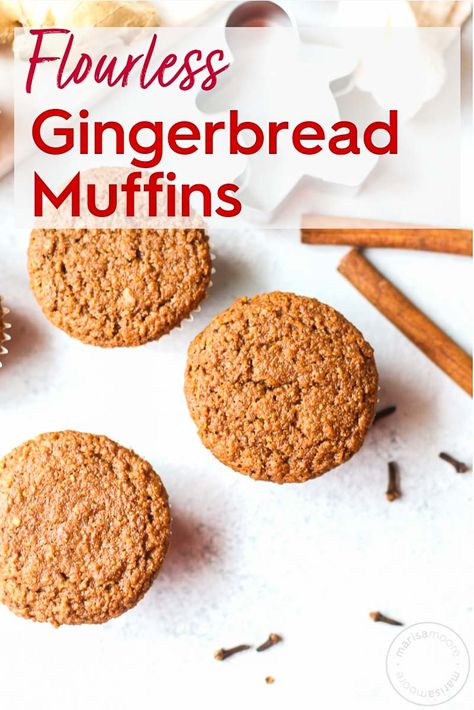 This vegan flourless gingerbread muffin recipe includes fresh ginger, molasses, and spices and tastes like the holidays. These make-ahead gluten-free muffins use oat flour and no refined sugar for a healthy Christmas morning breakfast or snack! #gingerbread #healthyrecipes #muffins