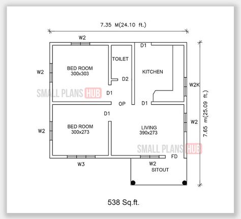 538 Sq.ft.2 Bedroom Single Floor Plan and Elevation Small House Plans 1 Bedroom Simple, Small Two Bedroom House Plans Simple, 1 Bedroom Apartment Floor Plan Small Spaces, 2 Bedroom Flat Floor Plan, 550 Sq Ft House Plans, 2bedroom House Plan, Small House Floor Plans 2 Bedroom, Simple Two Bedroom House Plans, Simple 2 Bedroom House Plans