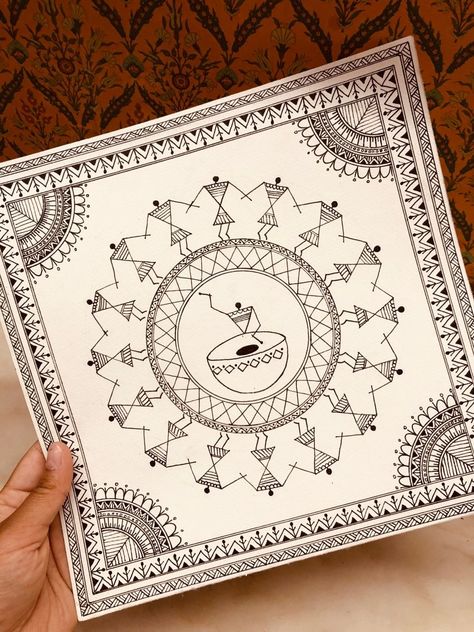 Warli Art Painting On Paper, Traditional Warli Painting, Easy Folk Art Drawing, Warli Folk Art, Warli Drawing Easy, Indian Drawings Easy, Art Ideas For Competition, Simple Warli Art, Warli Art Ideas