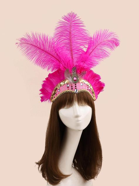 1pc Women Feather & Rhinestone Decor Fashion Hair Band For Party | SHEIN UK Show Girl, Flapper Headband, Feather Headpiece, Feather Headdress, 1920s Flapper, Decor Fashion, Diy Headband, Rhinestone Decor, Fashion Hair