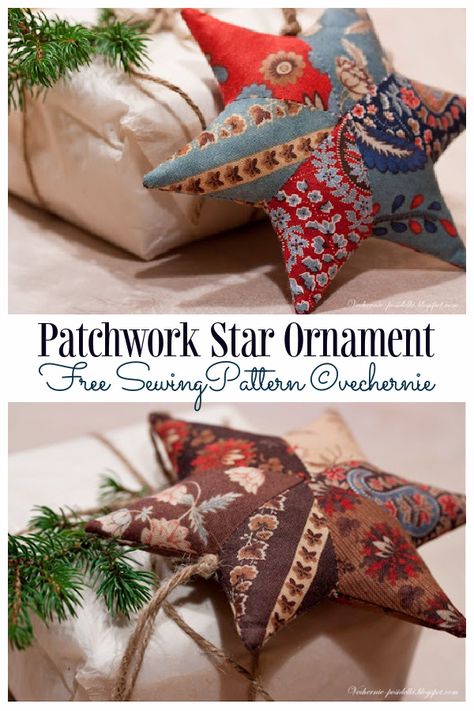 Fabric Christmas Decorations, Fabric Art Diy, Patchwork Star, Christmas Sewing Patterns, Sewn Christmas Ornaments, Christmas Decorations Sewing, Sewing Christmas Gifts, Christmas Fabric Crafts, Quilted Christmas Stockings