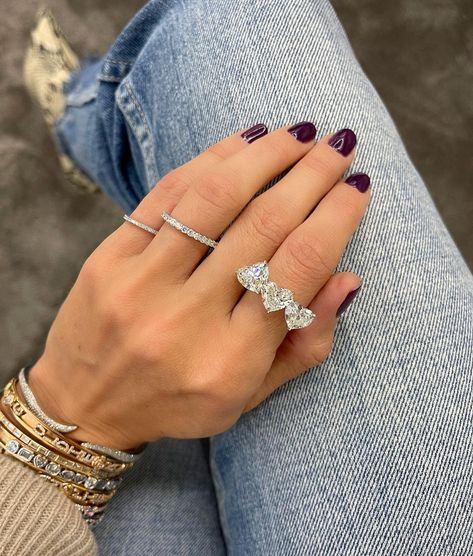 Stephanie Gottlieb on Instagram: “Well, I guess I’ll have to have a third kid 🤣 I had so much fun working on this 3-stone “family ring” for one of our clients— swipe to peep…” Stephanie Gottlieb Jewelry, Heart Diamond Ring, Stephanie Gottlieb, Family Ring, Diamond Bracelet Design, Triple Heart, Queen Jewelry, Family Rings, Ring Styles