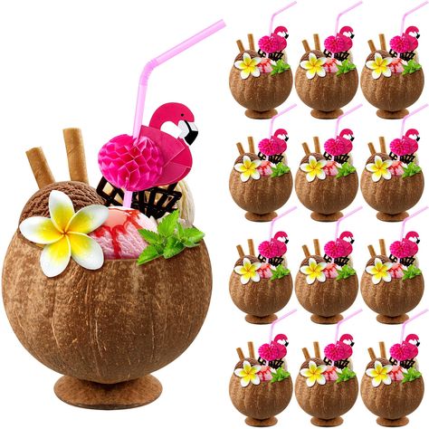 PRICES MAY VARY. Complete Set: you will get 24 coconut shell cups and 24 flamingo straws, sufficient quantity for daily use and party decoration; You can also give them as gifts to your family and friends Safe Material: coconut cups are made of real coconuts, there will be some natural blemishes, reliable and non toxic; Straws are made of plastic material, suitable for most beverages Widely Applied: coconut cup with straw is ideal for Hawaiian party, Tiki party, Luau party, pool party, seaside v Adult Luau Party, Tiki Cups, Kids Luau, Hawaiian Luau Party Decorations, Party Decorations Pink, Hawaiian Party Theme, Beach Pool Party, Luau Party Decorations, Coconut Cups