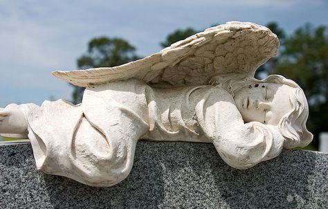 Sleeping Angel Victorian Cemetery, Entertaining Angels, Sleeping Angel, Gena Rowlands, Cemetery Angels, Cemetery Monuments, Angels Wings, Garden Water Fountains, I Believe In Angels